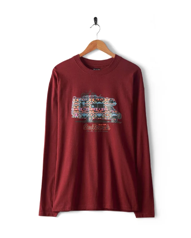 graphic tees for men -Motorhome Mens Long Sleeve T-Shirt - Burgundy