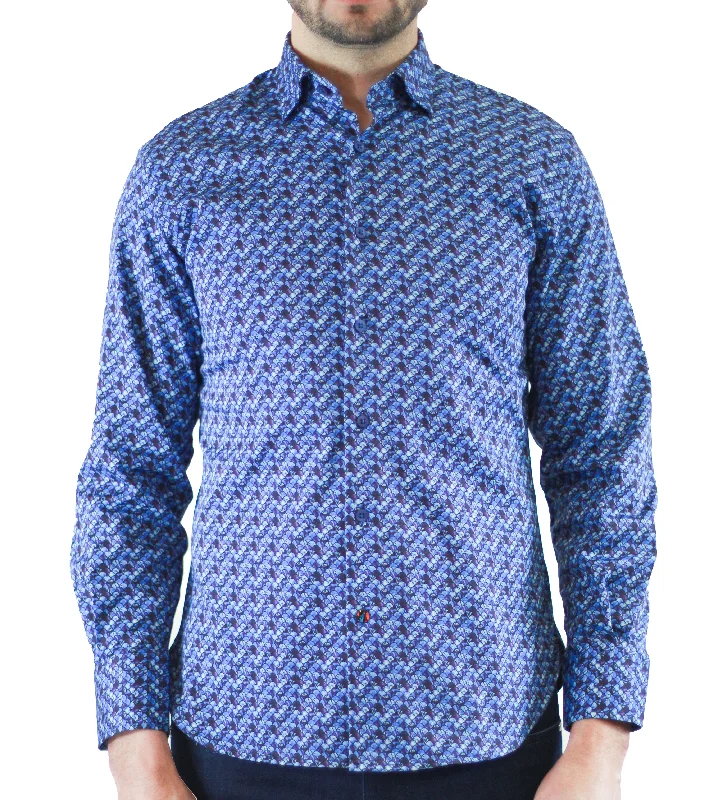 men's linen shirts -Multi Navy, Blue and Purple Fish Scales (Big & Tall)