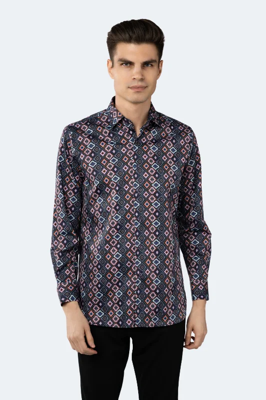 men's dress shirts -Multicolor Diamond Print Shirt