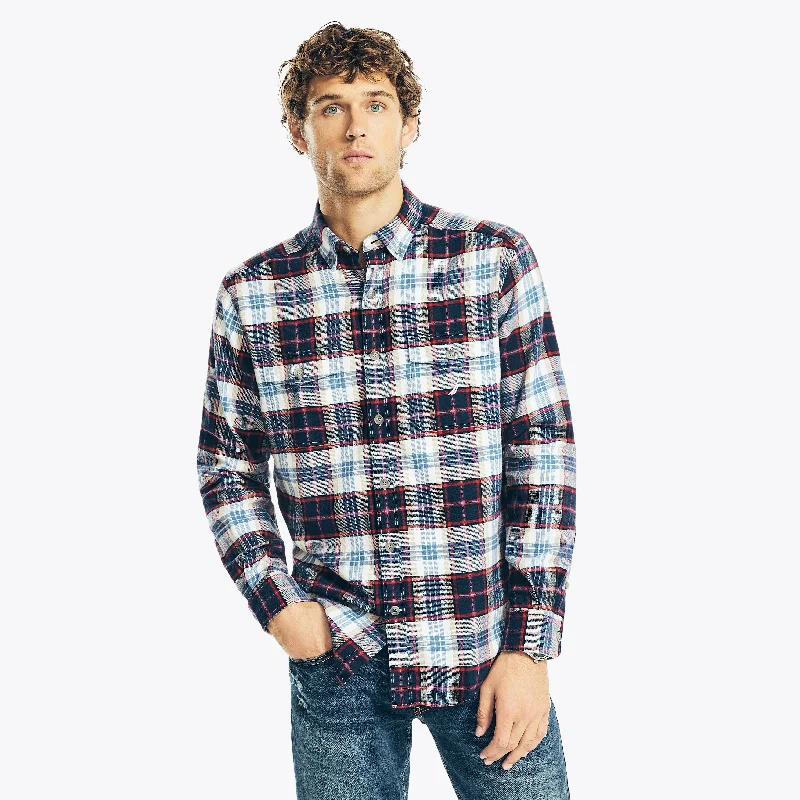 casual button-up shirts for men -Nautica Mens Sustainably Crafted Plaid Flannel Shirt