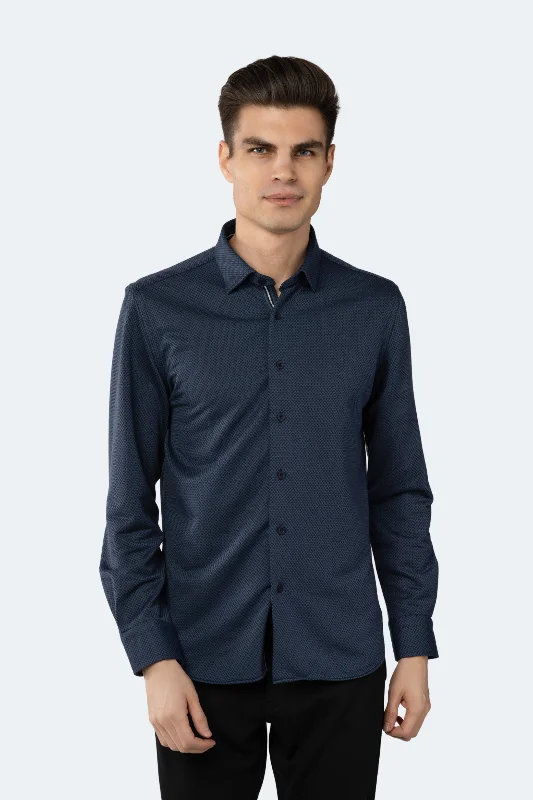 men's summer shirts -Navy and Black Circular Jacquard Shirt