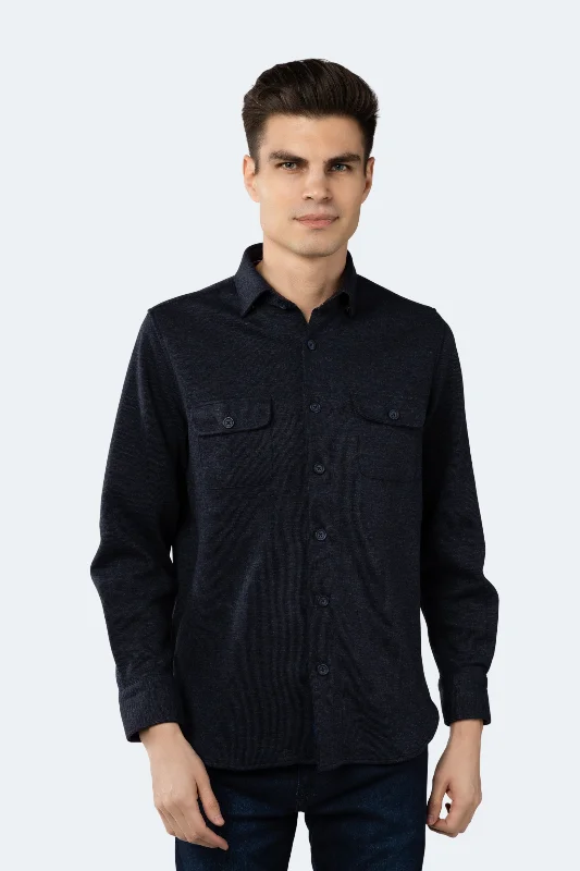 men's long-sleeve shirts -Navy Shacket