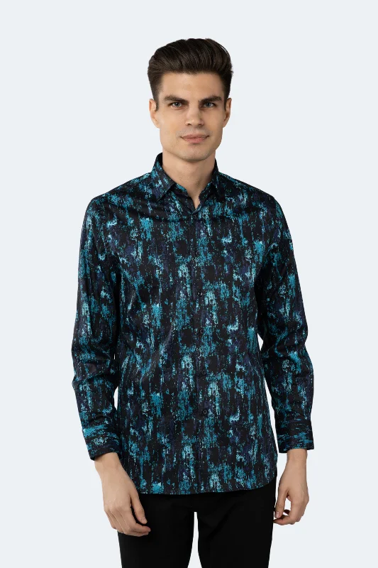 men's pocket shirts -Navy with Teal Marble Shirt