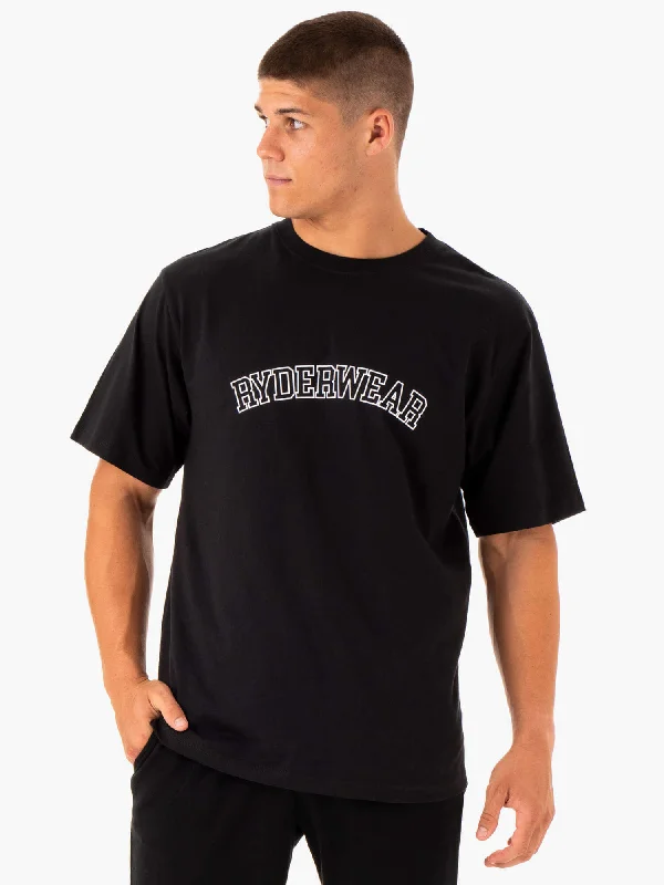 men's crew neck printed t-shirts -Oversized T-Shirt - Black