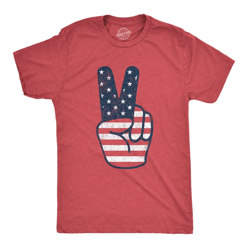 men's soft cotton t-shirts -Peace Sign American Flag Men's T Shirt