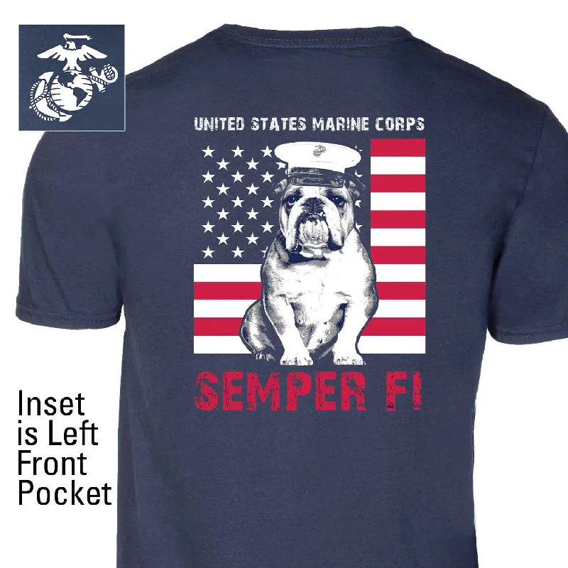 men's fashion t-shirts -Dress Blues Bulldog Back With Front Pocket T-shirt