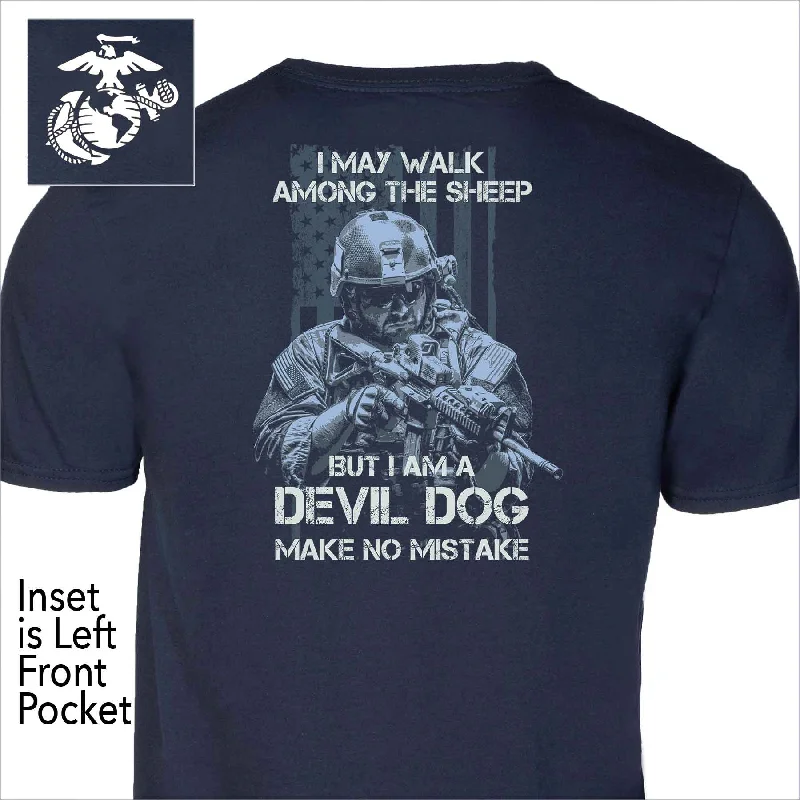 men's streetwear t-shirts -Devil Dog Make No Mistake Back With Front Pocket T-shirt