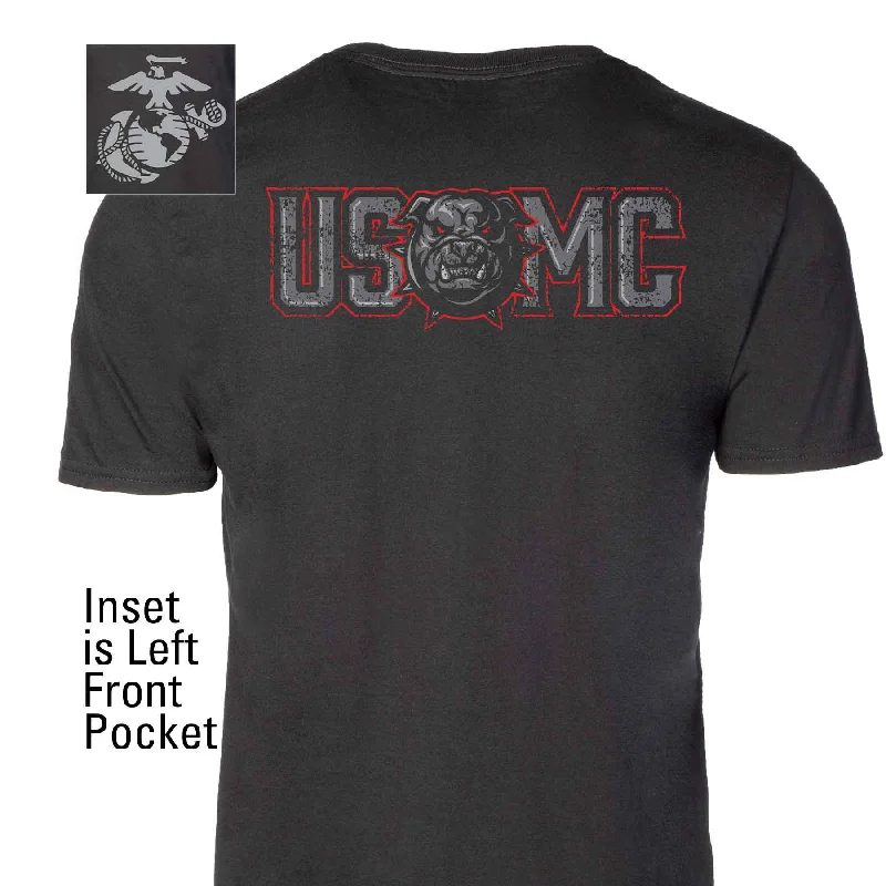 men's white t-shirts -USMC Devil Dog Back With Front Pocket T-shirt, Gray EGA