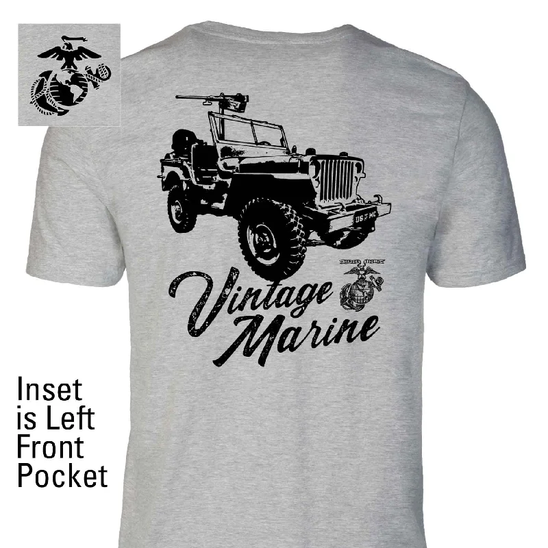 men's zip-up t-shirts -Vintage Marine Back With Front Pocket T-shirt