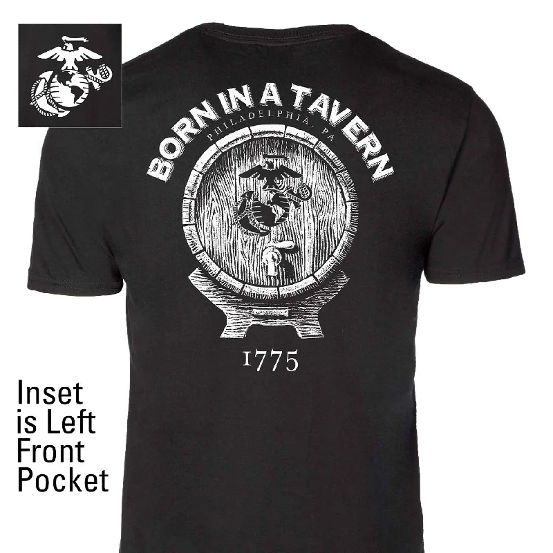 men's printed t-shirts -Born In A Tavern Back With Front Pocket T-Shirt