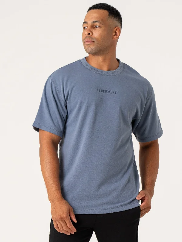 vintage graphic tees for men -Pursuit Fleece T-Shirt - Denim Blue