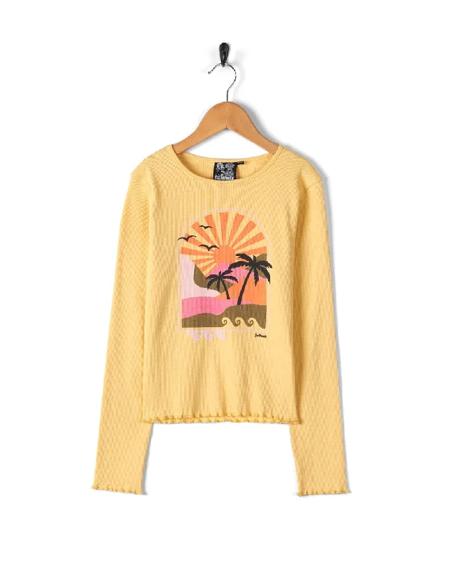 men's fashion t-shirts -Retro Seascape - Kids Long Sleeve T-Shirt - Yellow