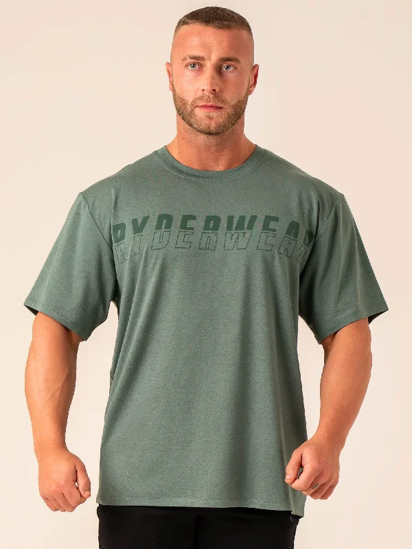 athletic-style t-shirts for men -Soft Tech Oversized T-Shirt - Fern Green Marl