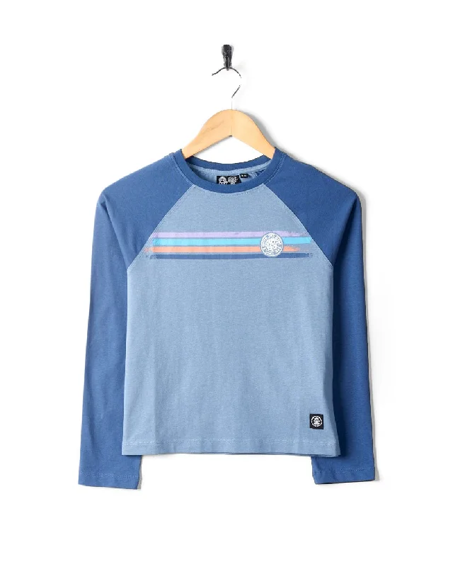 men's crewneck t-shirts -Spray Stripe - Kids Raglan Long Sleeve T-Shirt - Blue