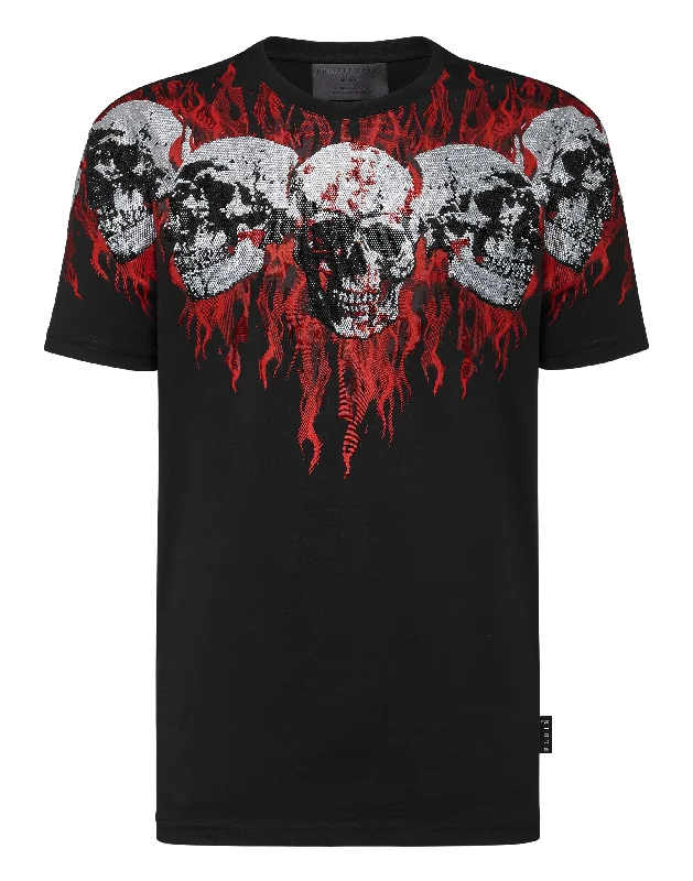 trendy v-neck t-shirts for men -T-shirt Round Neck SS Skull on fire