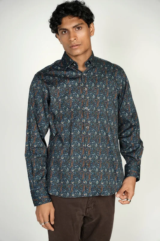 men's seasonal shirts -Teal with Paisley Pattern Signature Collection