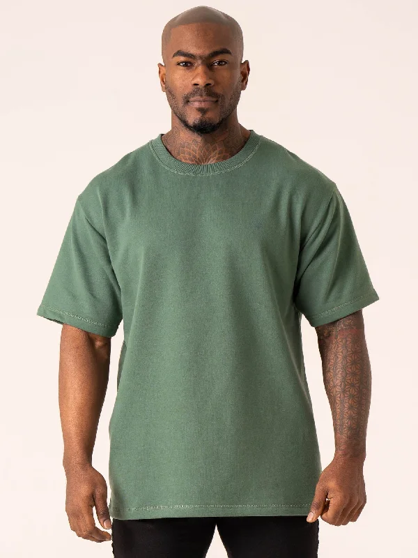 men's printed t-shirts -Throwback Oversized Fleece T-Shirt - Fern Green