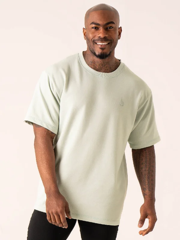 trendy t-shirts for men -Throwback Oversized Fleece T-Shirt - Seafoam