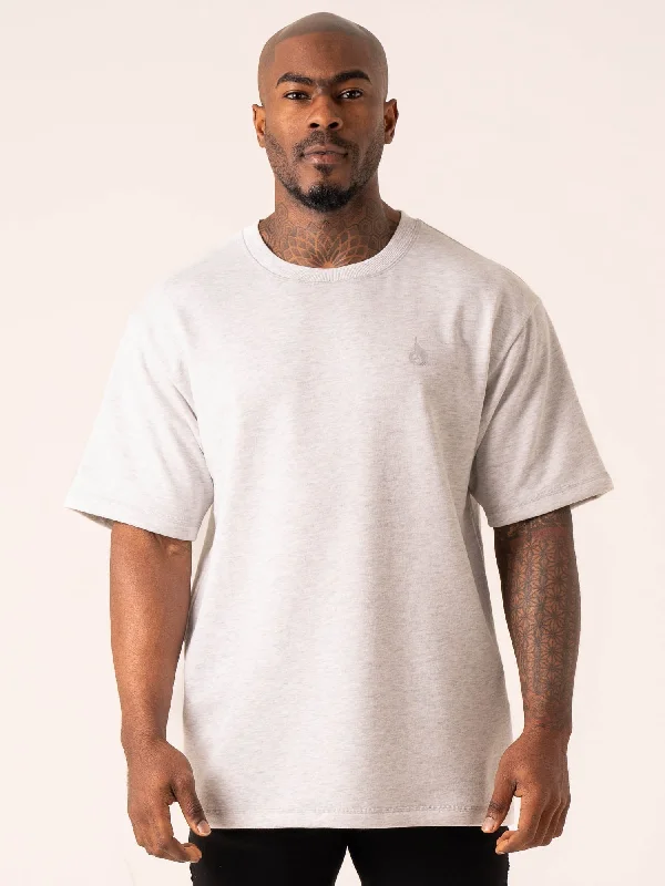 men's simple t-shirts for layering -Throwback Oversized Fleece T-Shirt - Snow Grey Marl