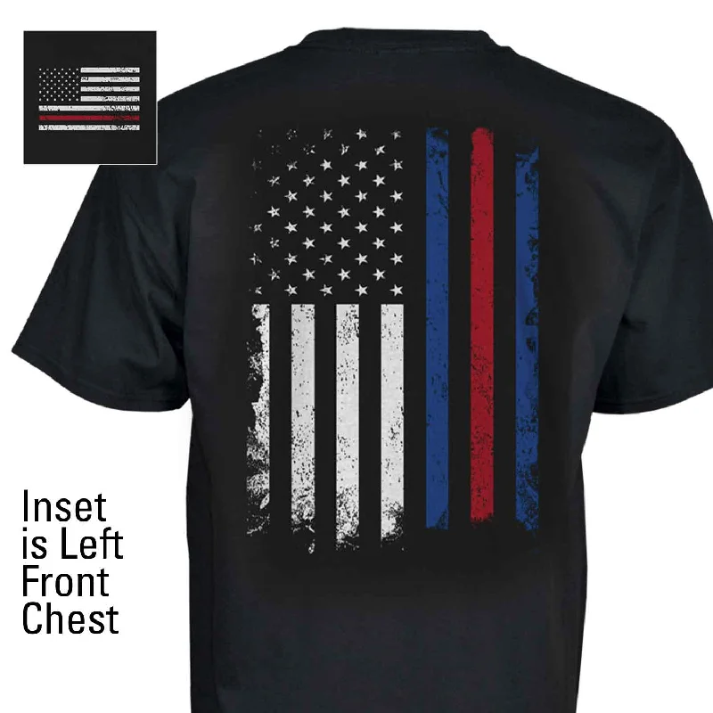 men's printed logo t-shirts -Marine Corps Blood Stripe Flag Black T-shirt