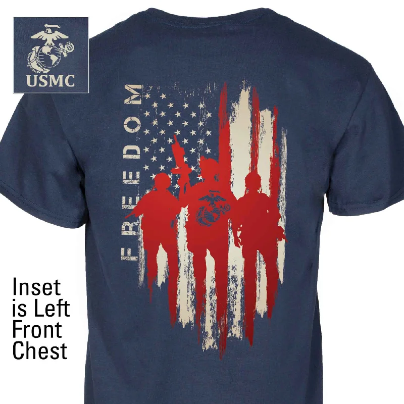 men's printed logo t-shirts -USMC Freedom Warriors Back With Left Chest T-shirt