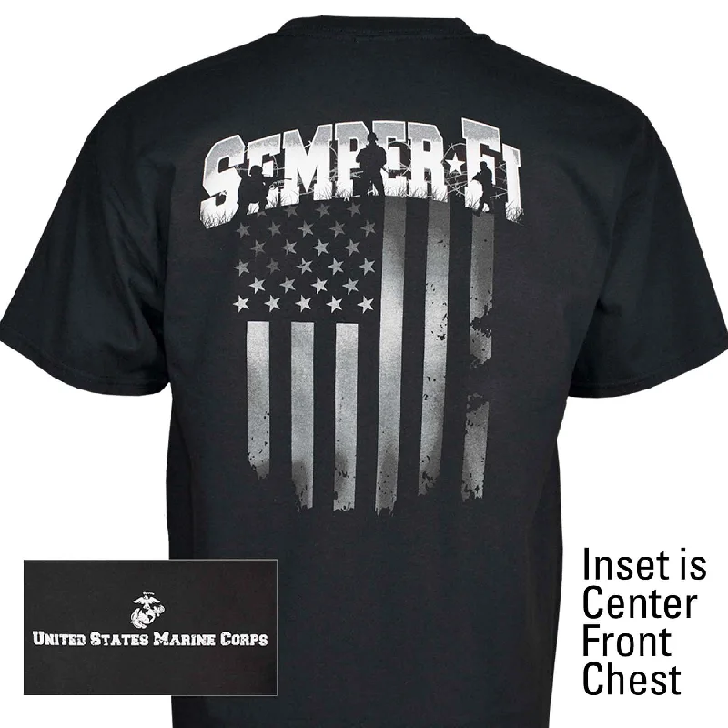 men's athletic fit t-shirts -USMC Semper Fi Flag T-shirt White/Black