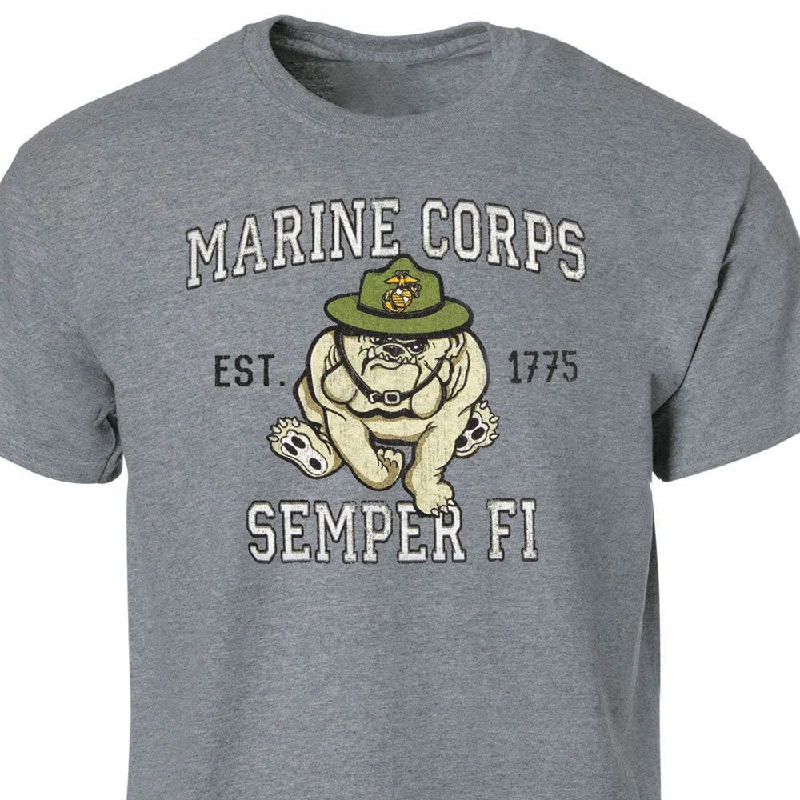 men's round neck t-shirts -Marine Corps Retro Bulldog