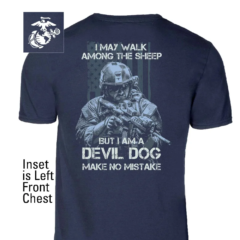 men's sports t-shirts -Devil Dog Make No Mistake Back With Left Chest T-shirt