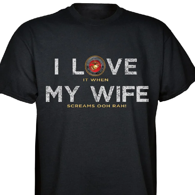 men's v-neck t-shirts -I Love My Wife OOHRAH Full Front T-Shirt