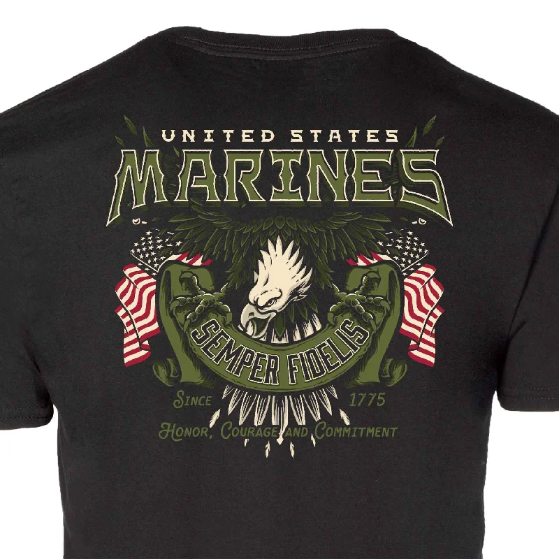 men's summer t-shirts with prints -USMC Eagle Banner T-shirt