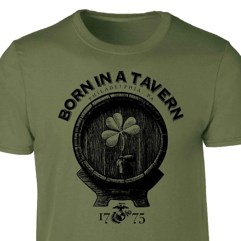 men's printed t-shirts -USMC Born In A Tavern Shamrock T-shirt