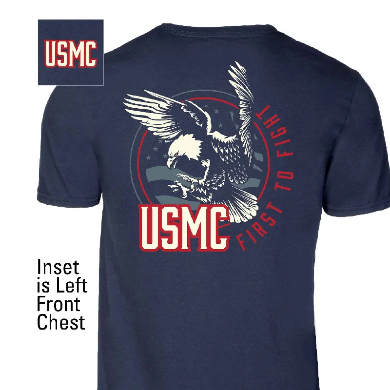 men's oversized graphic t-shirts -First To Fight Eagle T-shirt