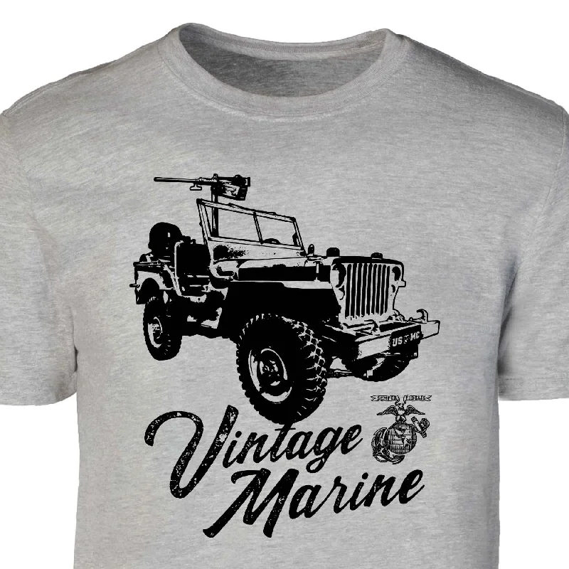 casual t-shirts for men -Vintage Marine Jeep Full Front T-shirt