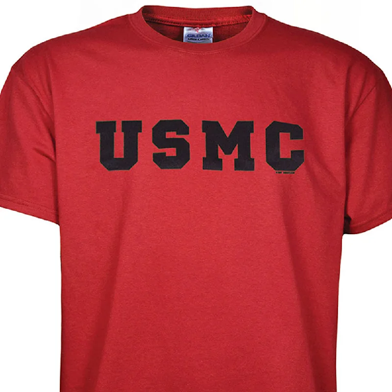 slim fit t-shirts for men -Black on Red USMC Letters T-Shirt