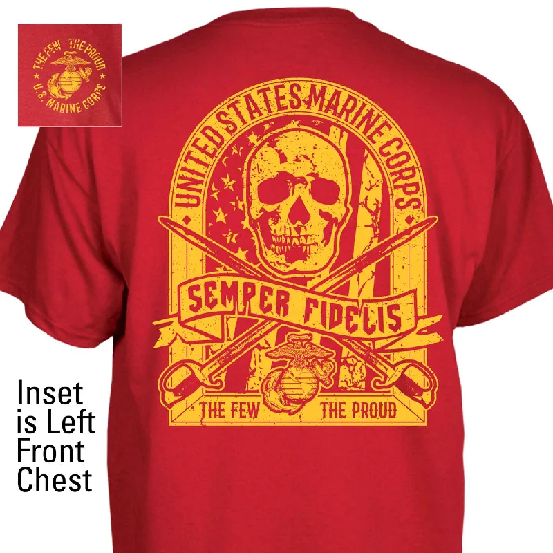 men's t-shirts for casual wear -USMC Skull Flag T-shirt