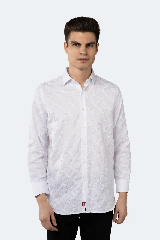 men's light-weight shirts -White on White with Embroidered Swirls Shirt