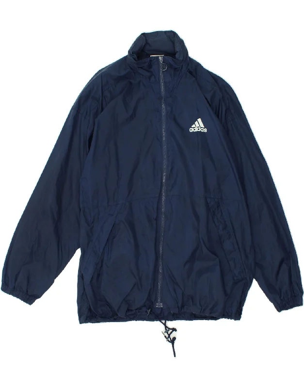 men's wool coat jackets -ADIDAS Mens Graphic Hooded Rain Jacket UK 42/44 Large Navy Blue Nylon