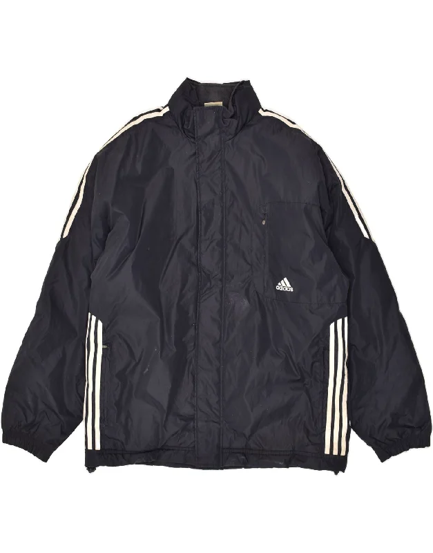 men's peacoats -ADIDAS Mens Hooded Windbreaker Jacket Size 44/46 Large Navy Blue Polyester