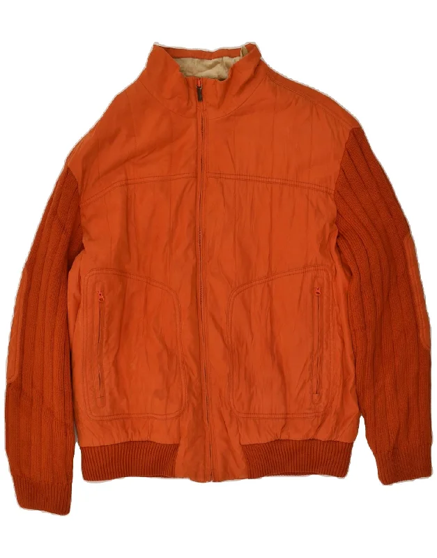 men's biker jackets -AMERIGO VESPUCCI Mens Bomber Jacket UK 42 XL Orange Polyester