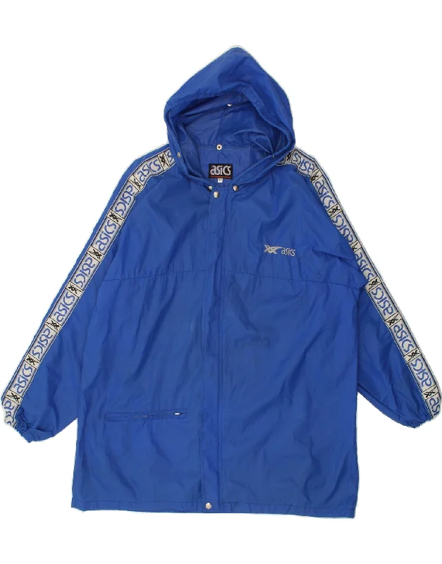 varsity jackets for men -ASICS Mens Graphic Hooded Rain Jacket UK 42 XL Blue Nylon