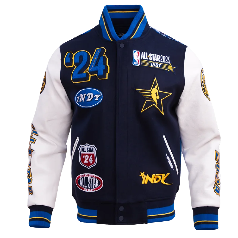 men's modern jackets -NBA ALL STAR GAME 2024 MEN'S WOOL VARSITY JACKET (MIDNIGHT NAVY/ROYAL BLUE)