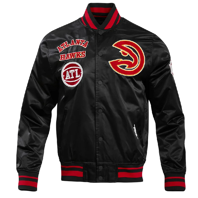 men's slim-fit blazers -NBA ATLANTA HAWKS RETRO CLASSIC MEN'S RIB SATIN JACKET (BLACK/RED/BLACK)