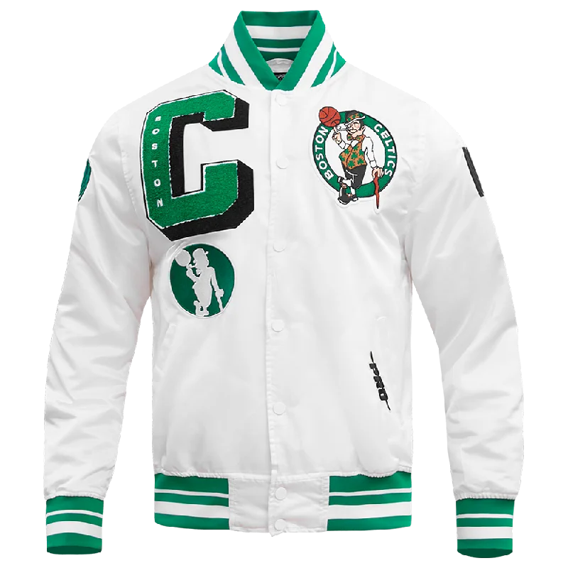 men's blazers for casual wear -NBA BOSTON CELTICS MASHUP MEN'S RIB SATIN JACKET (WHITE/GREEN)