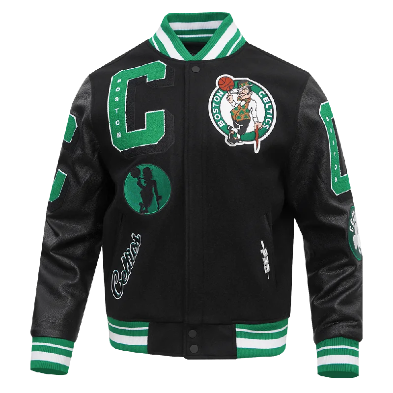 men's sport jackets -NBA BOSTON CELTICS MASHUP MEN'S RIB WOOL VARSITY JACKET (BLACK/GREEN)