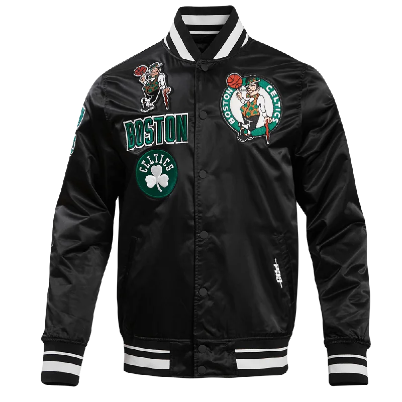 men's field jackets -NBA BOSTON CELTICS RETRO CLASSIC MEN'S RIB SATIN JACKET (BLACK)