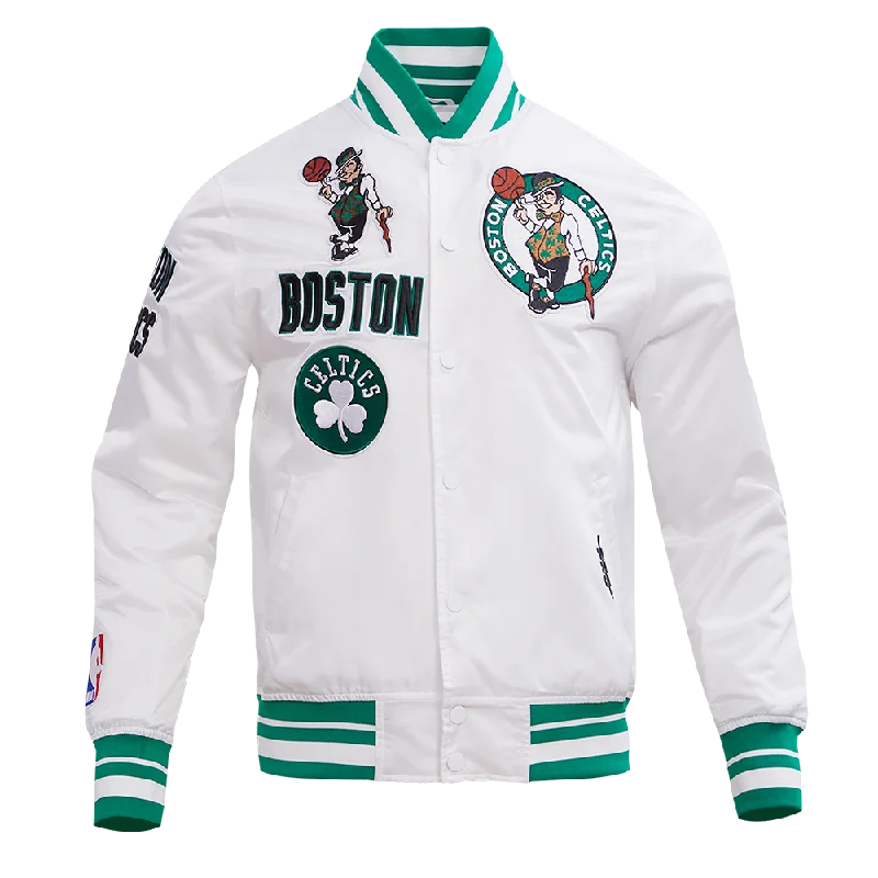 trendy jackets for men -NBA BOSTON CELTICS RETRO CLASSIC MEN'S RIB SATIN JACKET (WHITE/KELLY GREEN)