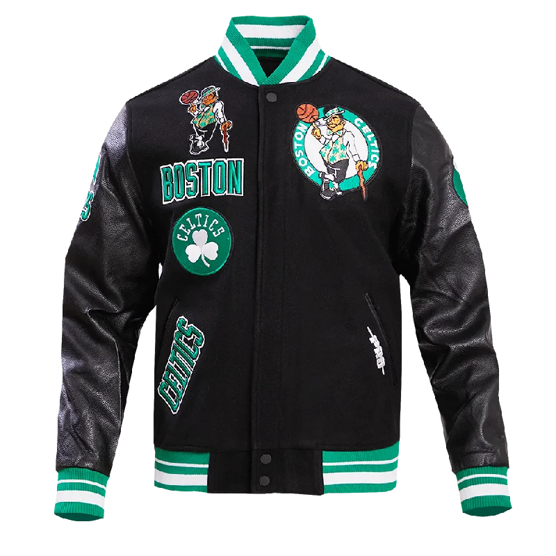 men's outdoor jackets -NBA BOSTON CELTICS RETRO CLASSIC MEN'S RIB WOOL VARSITY JACKET (BLACK/KELLY GREEN)