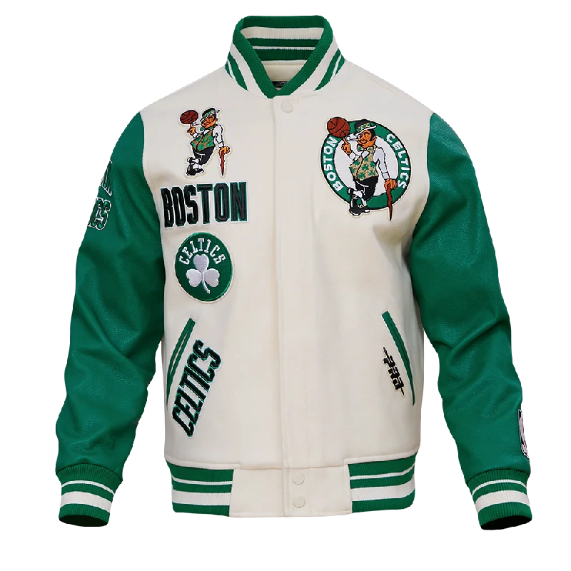 men's winter jackets -NBA BOSTON CELTICS RETRO CLASSIC MEN'S RIB WOOL VARSITY JACKET (EGGSHELL/KELLY GREEN)