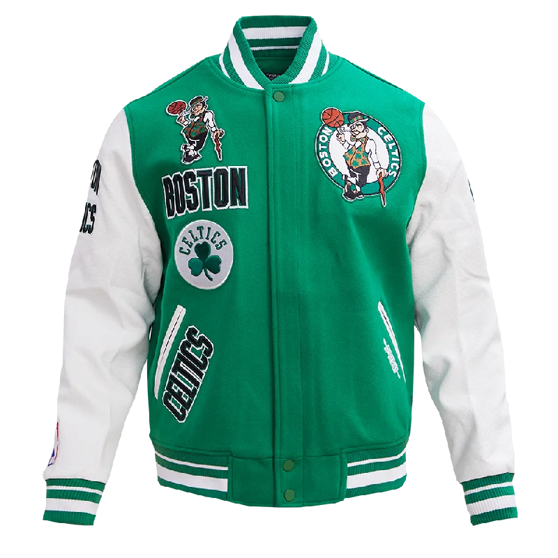 men's jean jackets -NBA BOSTON CELTICS RETRO CLASSIC MEN'S RIB WOOL VARSITY JACKET (KELLYGREEN/WHITE)