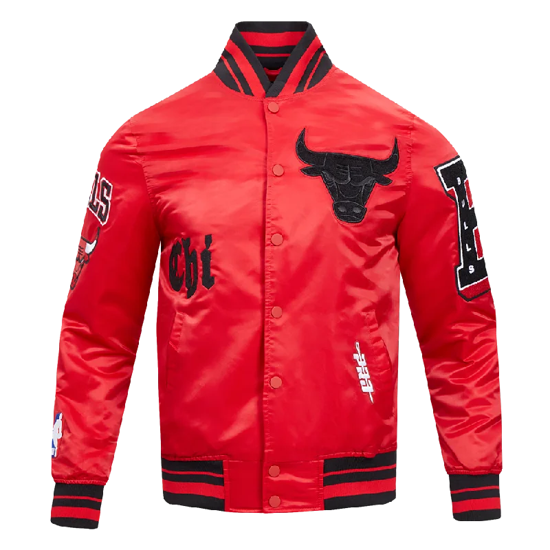 men's modern jackets -NBA CHICAGO BULLS OLD ENGLISH MEN'S LOGO SATIN JACKET (RED/BLACK)